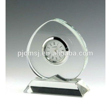 Heart Shape K9 Crystal Clock With Glass Base For Wedding Gifts